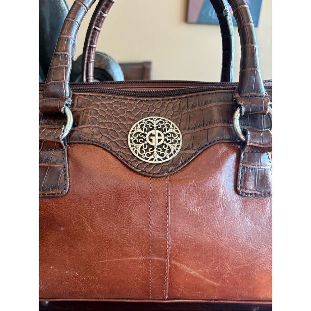 GIANI BERNINI - Double Zip Glazed Leather Satchel/Espresso w/Faux Leather Trim - Picture 6 of 16